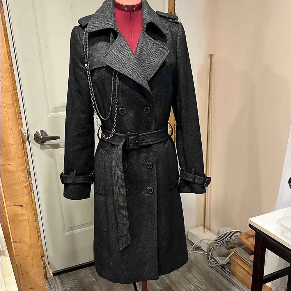 Le Chateau Black military style Trench Coat with Belt and Epaulettes